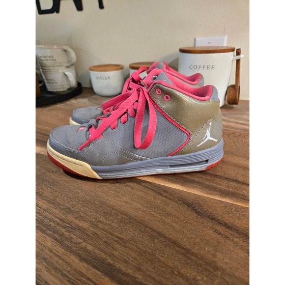 Nike Other - Nike Jordan Kids High Top Sneakers Gray Pink Basketball Shoes Youth Size 5Y